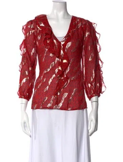 Pre-owned Ba&sh Silk Printed Blouse In Red