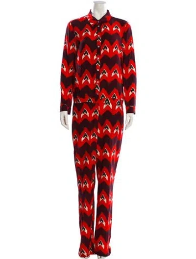 Pre-owned Ba&sh Silk Printed Jumpsuit In Red