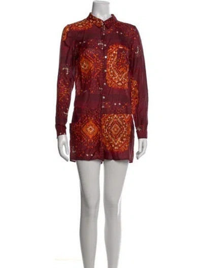 Pre-owned Ba&sh Silk Printed Jumpsuit W/ Tags In Burgundy