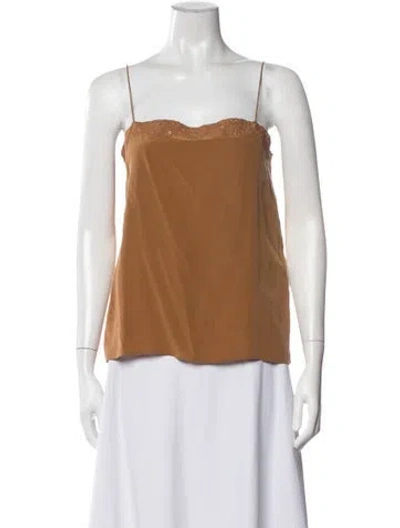 Pre-owned Ba&sh Silk Square Neckline Top In Brown
