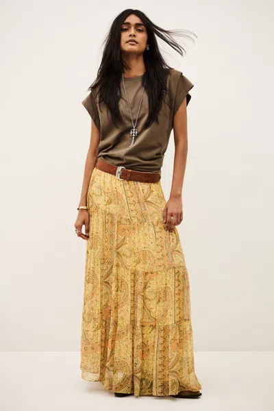Ba&sh Cali Paisley-print Tiered Maxi Skirt In Yellow