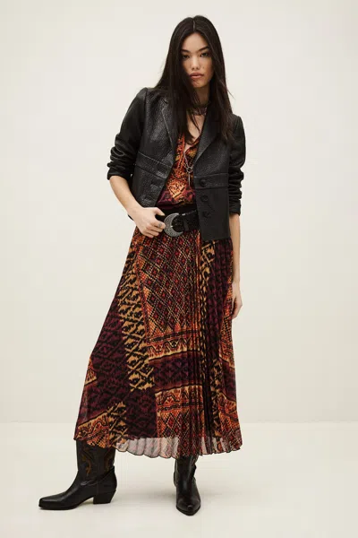 Ba&sh Olgia Geometric-print Pleated Skirt In Black