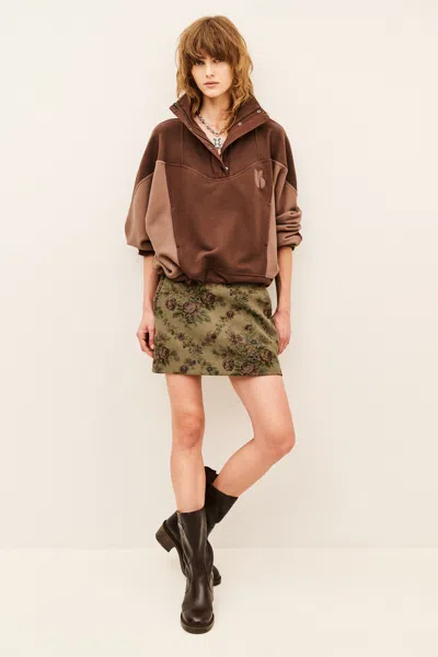 Ba&sh Rhea Floral-jacquard Mini Skirt In Green