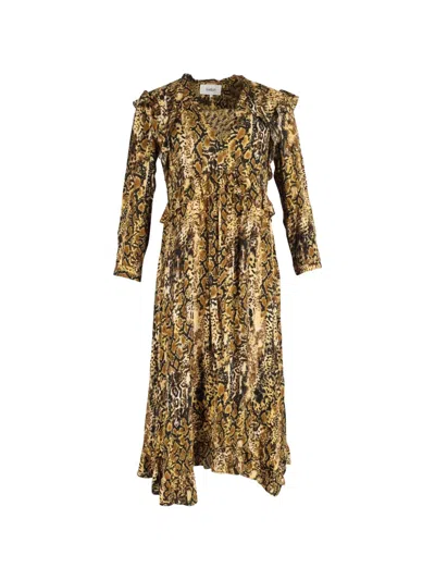 Pre-owned Ba&sh Snake Print Ruffled Midi Dress In Yellow