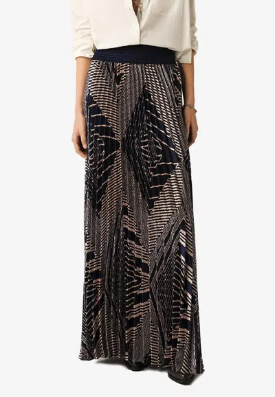 Ba&sh Sow Geometric Print Plisse Maxi Skirt