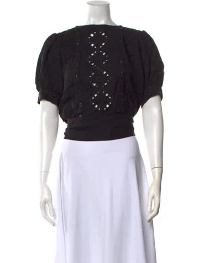 Pre-owned Ba&sh Square Neckline Short Sleeve Blouse In Black