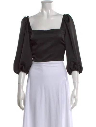Pre-owned Ba&sh Square Neckline Three-quarter Sleeve Blouse In Black