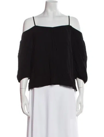 Pre-owned Ba&sh Square Neckline Three-quarter Sleeve Crop Top In Black