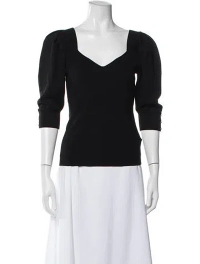 Pre-owned Ba&sh Square Neckline Three-quarter Sleeve Top In Black