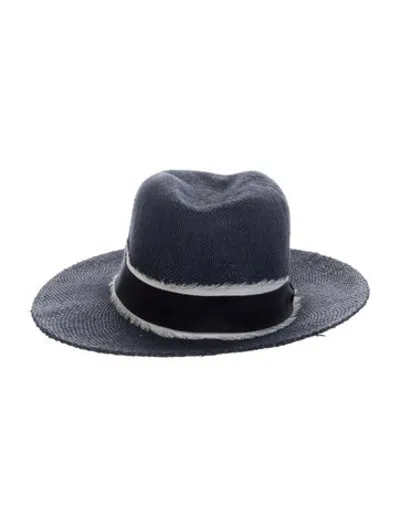 Pre-owned Ba&sh Straw Fedora Hat In Blue