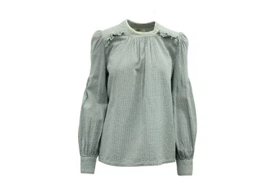 Ba&sh Ba & Sh Stripe Ruffled Shirt In Blue And White Cotton In Multi