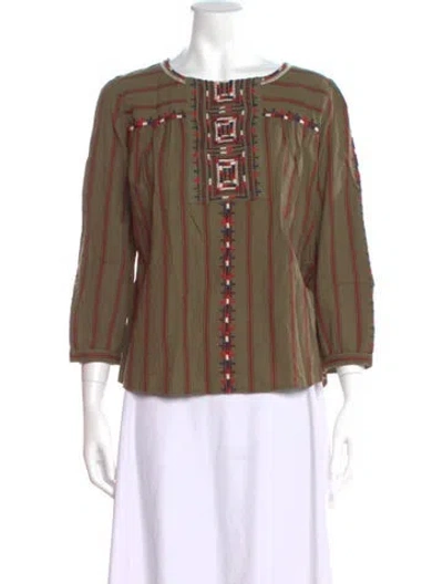 Pre-owned Ba&sh Striped Crew Neck Blouse In Green