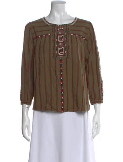 Pre-owned Ba&sh Striped Crew Neck Blouse In Green
