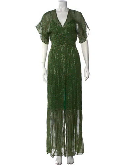 Pre-owned Ba&sh Striped Long Dress In Green
