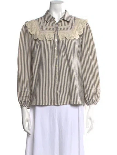 Pre-owned Ba&sh Striped Long Sleeve Blouse
