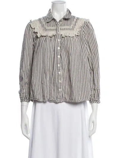 Pre-owned Ba&sh Striped Long Sleeve Blouse In Blue