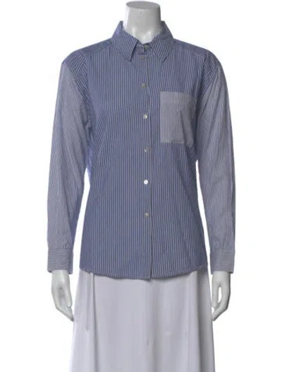 Pre-owned Ba&sh Striped Long Sleeve Blouse In Blue