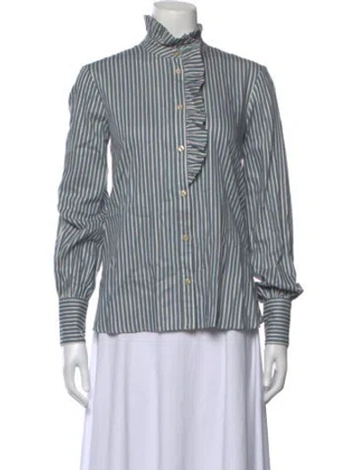 Pre-owned Ba&sh Striped Long Sleeve Blouse In Blue