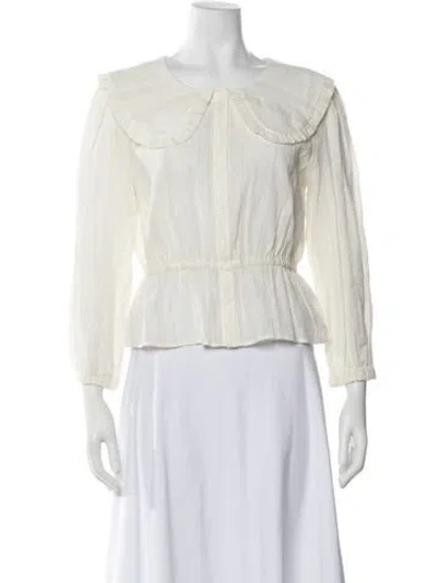 Pre-owned Ba&sh Striped Long Sleeve Blouse In White