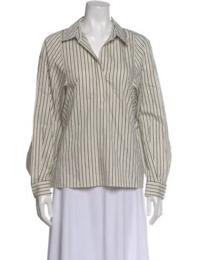 Pre-owned Ba&sh Striped Long Sleeve Blouse In White