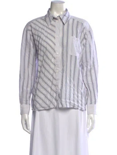 Pre-owned Ba&sh Striped Long Sleeve Blouse In White