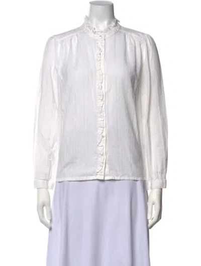 Pre-owned Ba&sh Striped Long Sleeve Blouse In White
