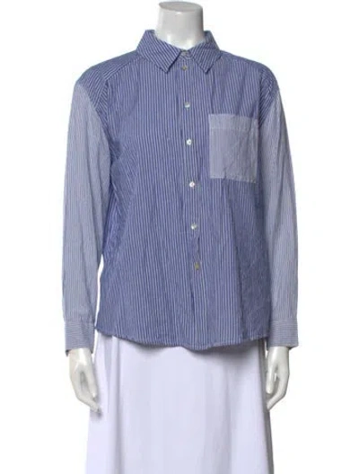 Pre-owned Ba&sh Striped Long Sleeve Button-up Top In Blue