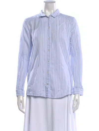 Pre-owned Ba&sh Striped Long Sleeve Button-up Top In Blue