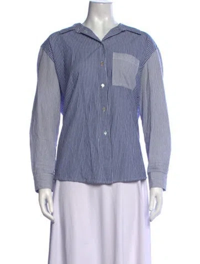 Pre-owned Ba&sh Striped Long Sleeve Button-up Top In White
