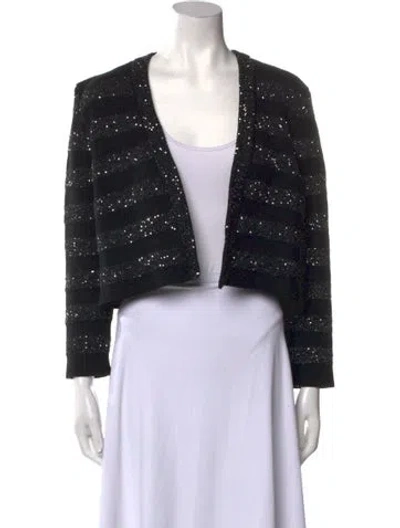 Pre-owned Ba&sh Striped Open Front Sweater In Black