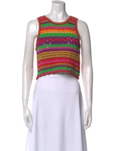 Pre-owned Ba&sh Striped Scoop Neck Crop Top In Red