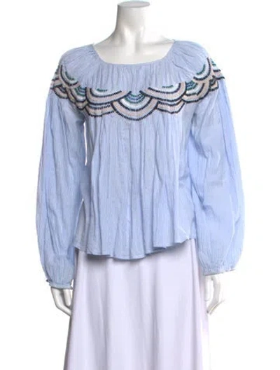 Pre-owned Ba&sh Striped Square Neckline Blouse In Blue