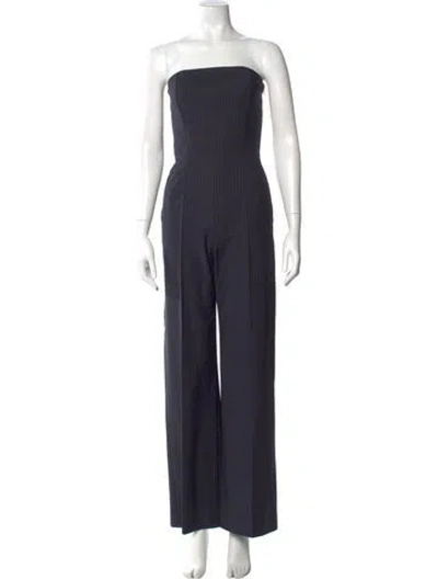 Pre-owned Ba&sh Striped Strapless Jumpsuit In Blue