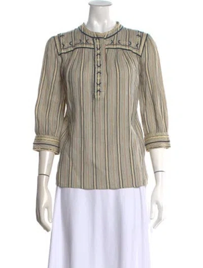Pre-owned Ba&sh Striped Three-quarter Sleeve Blouse In Neutral