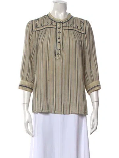 Pre-owned Ba&sh Striped Three-quarter Sleeve Blouse In Silver