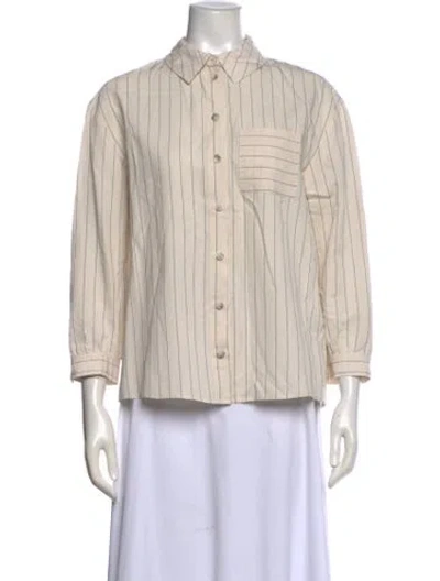 Pre-owned Ba&sh Striped Three-quarter Sleeve Button-up Top In White