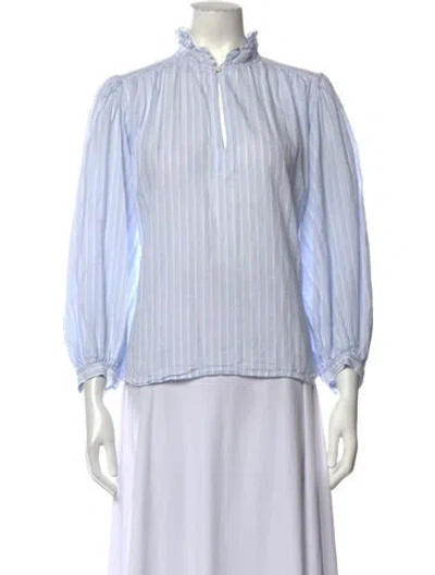 Pre-owned Ba&sh Striped Tie Neck Blouse In Blue