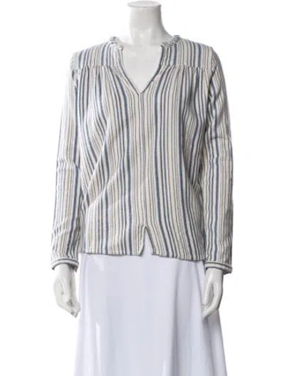 Pre-owned Ba&sh Striped V-neck Blouse In Blue