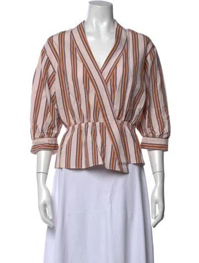 Pre-owned Ba&sh Striped V-neck Blouse In Pink