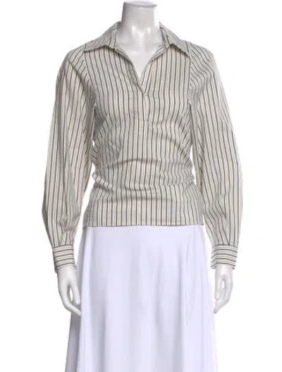 Pre-owned Ba&sh Striped V-neck Blouse In White