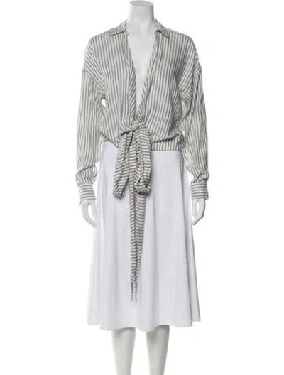 Pre-owned Ba&sh Striped V-neck Blouse In White