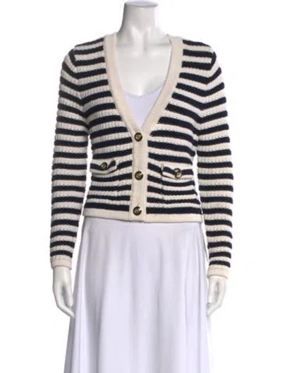 Pre-owned Ba&sh Striped V-neck Sweater In White