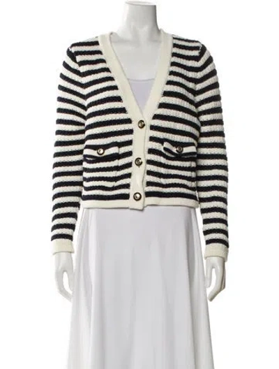 Pre-owned Ba&sh Striped V-neck Sweater In White