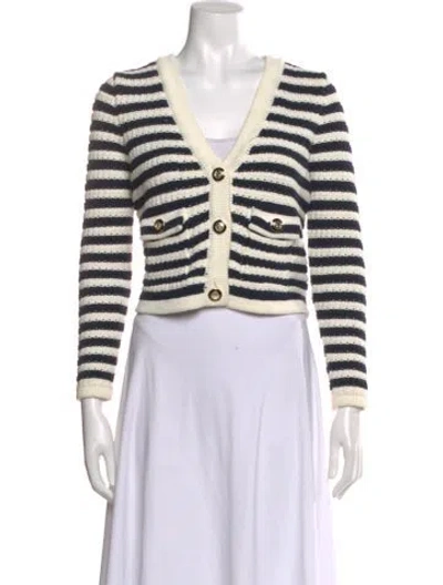 Pre-owned Ba&sh Striped V-neck Sweater In White