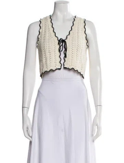 Pre-owned Ba&sh Striped V-neck Sweater In White