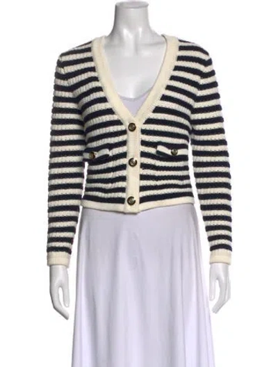 Pre-owned Ba&sh Striped V-neck Sweater In White