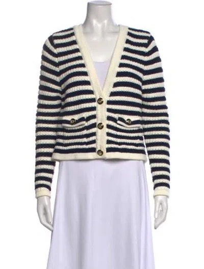 Pre-owned Ba&sh Striped V-neck Sweater In White