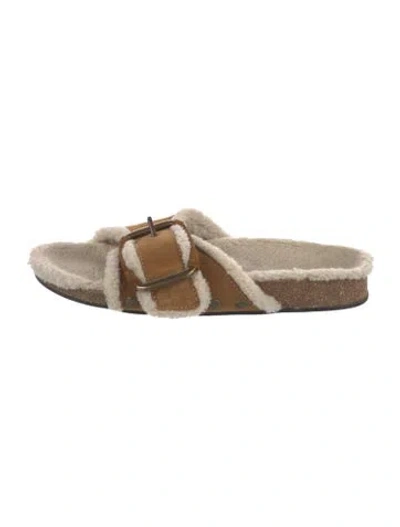 Pre-owned Ba&sh Suede Animal Print Slides In Neutral