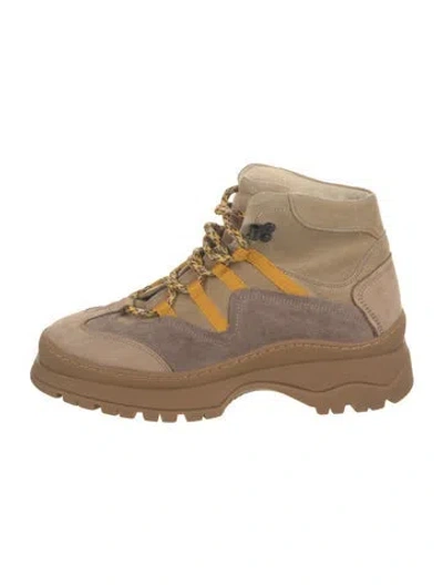 Pre-owned Ba&sh Suede Colorblock Pattern Hiking Boots In Neutral