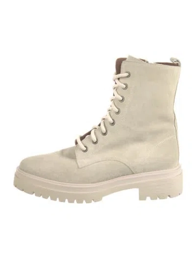 Pre-owned Ba&sh Suede Combat Boots In Neutral